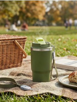 YELONA - Spill-Resistant Stainless Steel Olive Coffee Tumbler