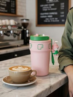 YELONA - Stainless Steel Pink Coffee Tumbler with Charm