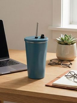YELONA - Insulated Opal Teal Green Coffee Tumbler with Steel Straw