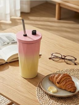 YELONA - Insulated Gradient Pink Coffee Tumbler with Steel Straw