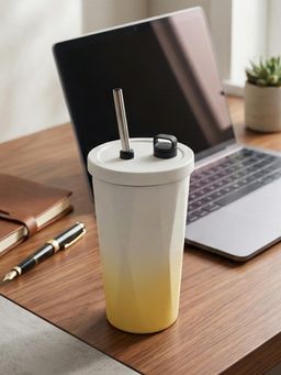 YELONA - Insulated Gradient Yellow Coffee Tumbler with Steel Straw