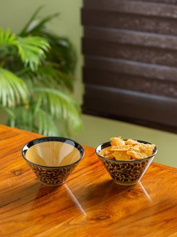 ExclusiveLane - 'Mughal Floral' Hand-painted Ceramic Serving Bowls (Set of 2, 520 ML)