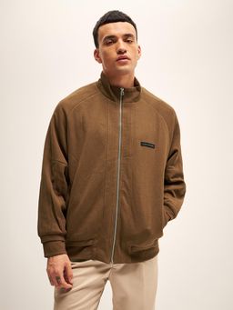 The Bear House - Men Regular Fit Zip-Up Casual Brown Jacket