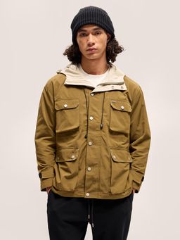 The Bear House - Classic Solid Denim Hooded Olive Jacket