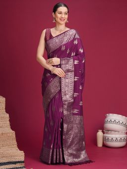 Akhilam - Womens Banarasi Silk Purple Woven Saree With Unstitched Blouse