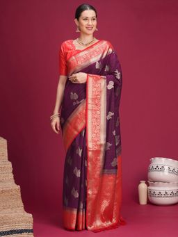 Akhilam - Womens Banarasi Silk Purple Woven Saree With Unstitched Blouse