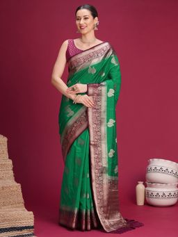 Akhilam - Womens Banarasi Silk Green Woven Saree With Unstitched Blouse