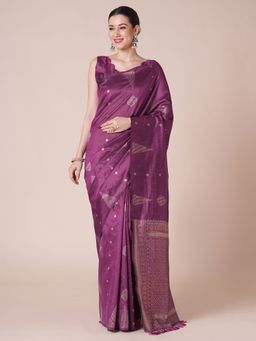Akhilam - Womens Silk Blend Purple Woven Saree With Unstitched Blouse