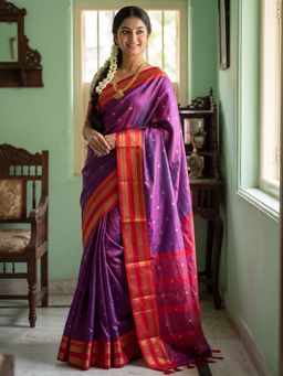 Akhilam - Womens Aura Silk Purple Woven Saree With Unstitched Blouse