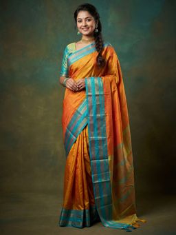 Akhilam - Womens Aura Silk Yellow Woven Saree With Unstitched Blouse