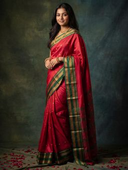 Akhilam - Womens Aura Silk Red Woven Saree With Unstitched Blouse