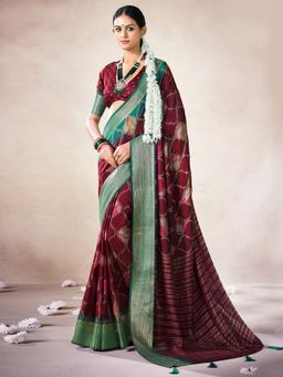 Akhilam - Womens Georgette Maroon Digital Print Saree With Unstitched Blouse