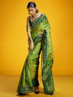 Akhilam - Womens Pure Silk Light Green Woven Saree With Unstitched Blouse