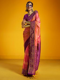 Akhilam - Womens Pure Silk Pink Woven Saree With Unstitched Blouse