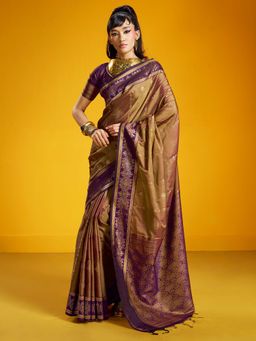 Akhilam - Womens Pure Silk Bronze Woven Saree With Unstitched Blouse