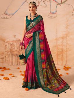 Akhilam - Womens Tussar Silk Pink Digital Print Saree With Unstitched Blouse