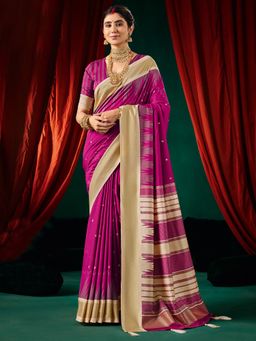 Akhilam - Womens Tussar Silk Magenta Digital Print Saree With Unstitched Blouse