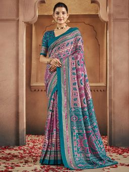Akhilam - Womens Tussar Silk Mauve Digital Print Saree With Unstitched Blouse