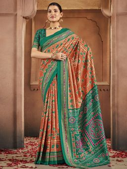 Akhilam - Womens Tussar Silk Rust Digital Print Saree With Unstitched Blouse