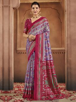 Akhilam - Womens Tussar Silk Lavender Digital Print Saree With Unstitched Blouse