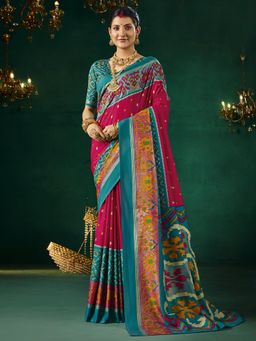 Akhilam - Womens Tussar Silk Pink Digital Print Saree With Unstitched Blouse