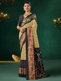 Akhilam - Womens Tussar Silk Cream Digital Print Saree With Unstitched Blouse