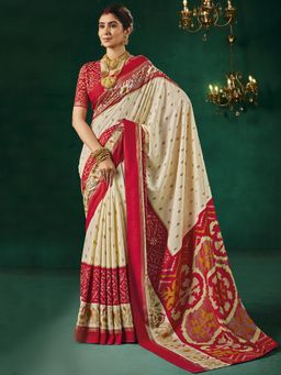 Akhilam - Womens Tussar Silk Off White Digital Print Saree With Unstitched Blouse