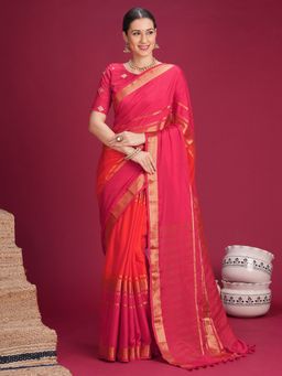 Akhilam - Womens Mysore Silk Pink Woven Saree With Unstitched Blouse
