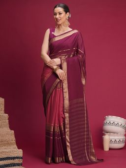 Akhilam - Womens Mysore Silk Wine Woven Saree With Unstitched Blouse
