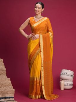 Akhilam - Womens Mysore Silk Mustard Woven Saree With Unstitched Blouse