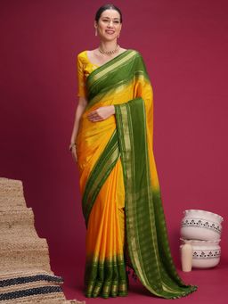 Akhilam - Womens Mysore Silk Yellow Woven Saree With Unstitched Blouse