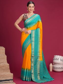 Akhilam - Womens Mysore Silk Mustard Woven Saree With Unstitched Blouse