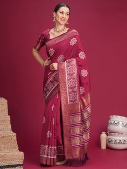 Akhilam - Womens Dola Silk Pink Woven Saree With Unstitched Blouse
