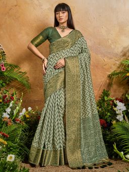 Akhilam - Womens Viscose Green Woven Saree With Unstitched Blouse