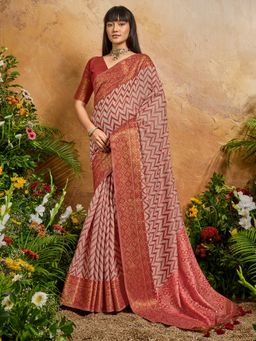 Akhilam - Womens Viscose Orange Woven Saree With Unstitched Blouse