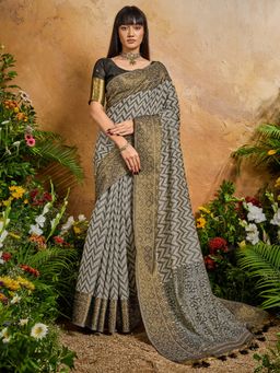 Akhilam - Womens Viscose Black Woven Saree With Unstitched Blouse