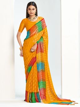 Akhilam - Womens Brasso Yellow Printed Saree With Unstitched Blouse