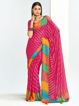 Akhilam - Womens Brasso Pink Printed Saree With Unstitched Blouse