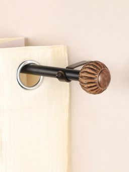 The Decor Mart - 48"-88" Pomp Wood Finial Extendable Curtain Rod Black 19Mm (Hardware Included)