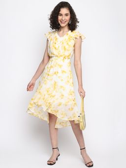 Latin Quarters - Women Yellow Printed Sleeveless Knee Length Dress