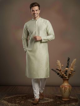 Gahan - Designer Silk Floral Embroidered Designer Pista Green Kurta