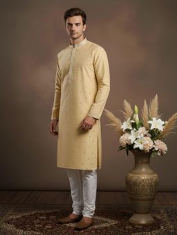 Gahan - Premium Silk Embroidered Sequins Touch Yellow Kurta