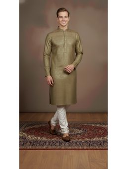 Gahan - Mens Mehandi Green Cotton Bandhej Print Kurta
