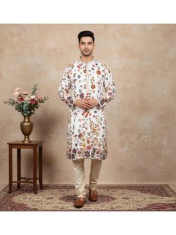 Gahan - Mens Brings a Lavish Silk White Richly Sequins Printed Work Kurta