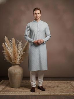 Gahan - Mens Classic Cotton Blue Floral Printed Kurta