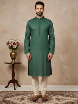 Gahan - Mens Classic Cotton Green Self Design Kurta