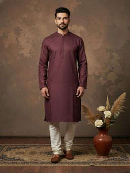 Gahan - Mens Classic Cotton Purple Self Pattern Kurta