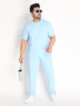 CHKOKKO - Men Plus Size Casual Summer Track Suit Co-ord In Blue (Set of 2)