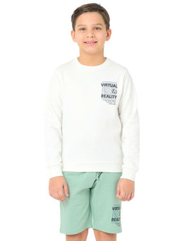 Nuego - Boys White Graphic Print Cotton Sweatshirt & Shorts