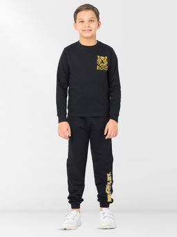 Nuego - Boys Black Print Pure Cotton Sweatshirt & Joggers